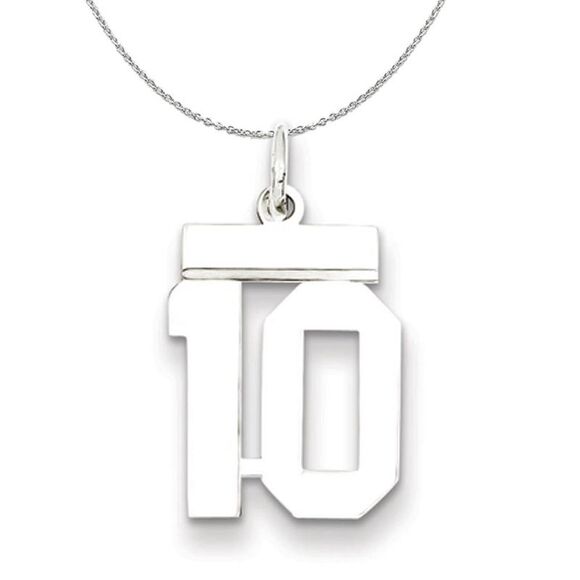 Silver, Athletic Collection, Small Polished Number 10 Necklace - 24 In - Picture 1 of 8